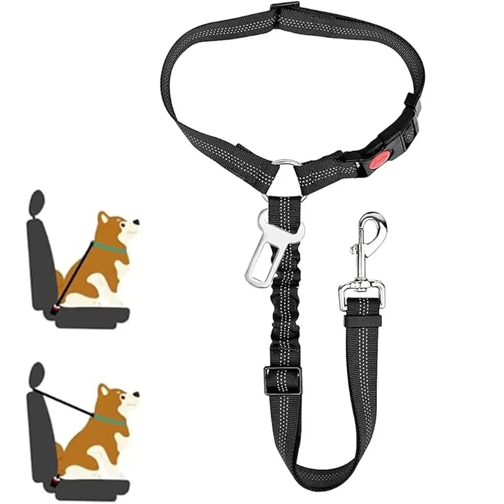 2-in-1 Adjustable Pet Car Seatbelt Restraint Tether