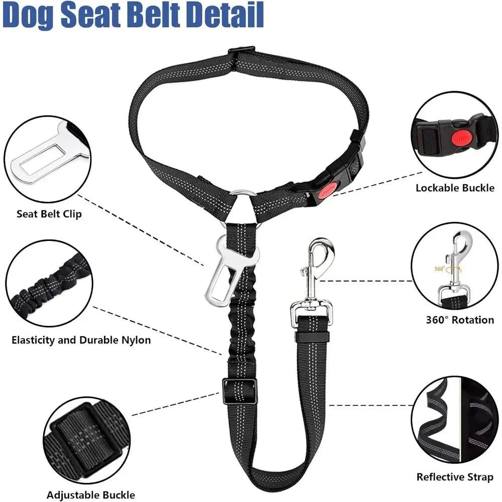 2-in-1 Adjustable Pet Car Seatbelt Restraint Tether